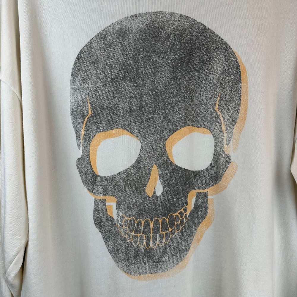 Grayson Threads Mens Large Skull Graphic Sweatshirt‎ Cream Oversized Long Sleeve